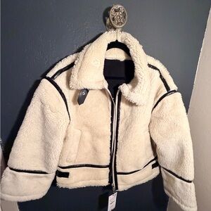 Zara Black and White Sherpa Jacket